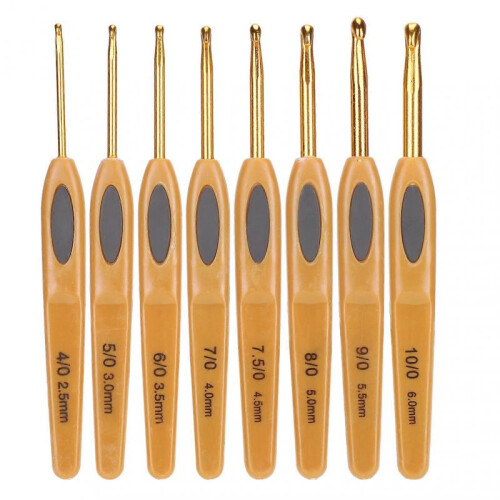 8Pcs Crochet Hook Knitting Tools Aluminum Ergonomic Sweater Needles Brown Plastic Handle 1