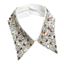 Office Women Detachable Collar Rhinestones Studded Outfit-White