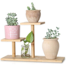Eleganter Bambus-Pflanzenständer, platzsparendes Design für Tisch oder Schreibtisch, robustes Naturholz im charmanten Landhausstil, Mini 3-stufig