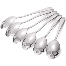 Cuillères tête de mort en acier inoxydable, vaisselle tendance avec manche ergonomique, acier inoxydable 304 de qualité alimentaire, ensemble de