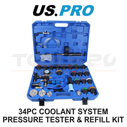 us pro US PRO Tools 34pc Coolant System Pressure Tester and Refill Kit Radiator Caps 5261
