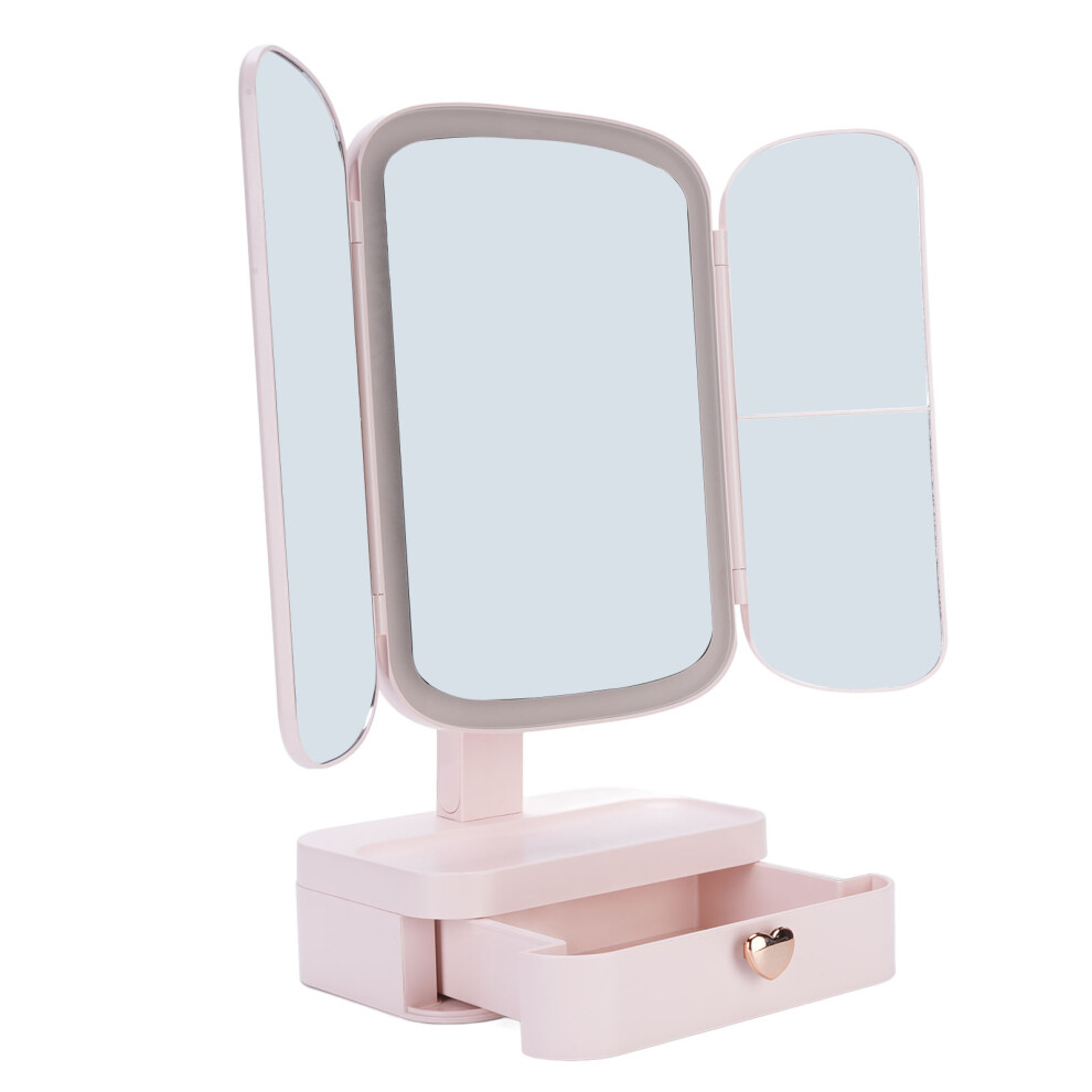 Desktop Lighted Makeup Mirror with Organizer, 70 LED, Dimming, USB Rechargeable