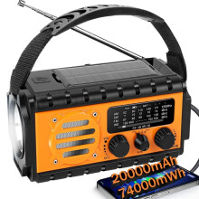 Solar Hand Crank Weather Radio AM/FM/SW 20000mAh Power Bank USBC Charging LED Flashlight Reading Light SOS Orange