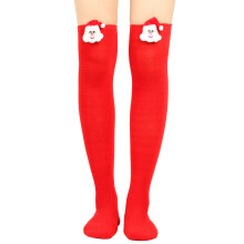 Christmas Striped Over Knee Long Socks Cute Santa Claus for-Red