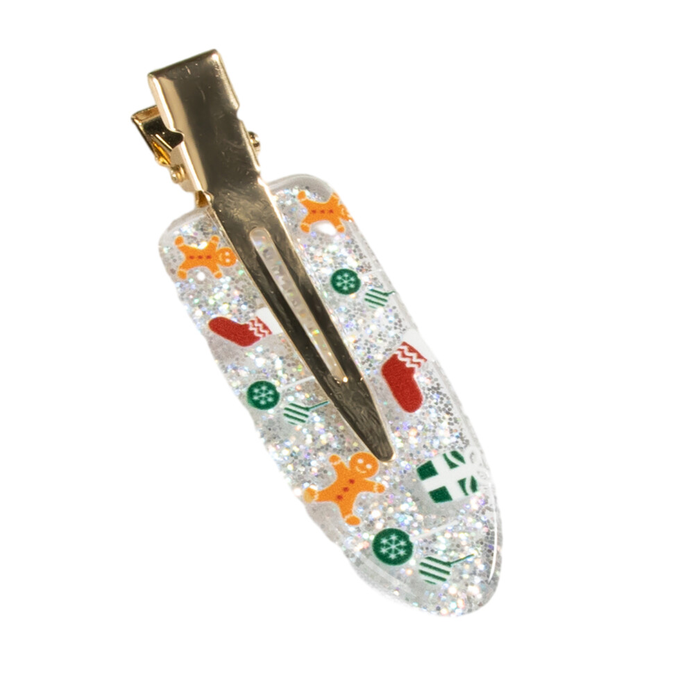 Girls Christmas Tree No Crease Mistletoe Hair Clip Glitter-2