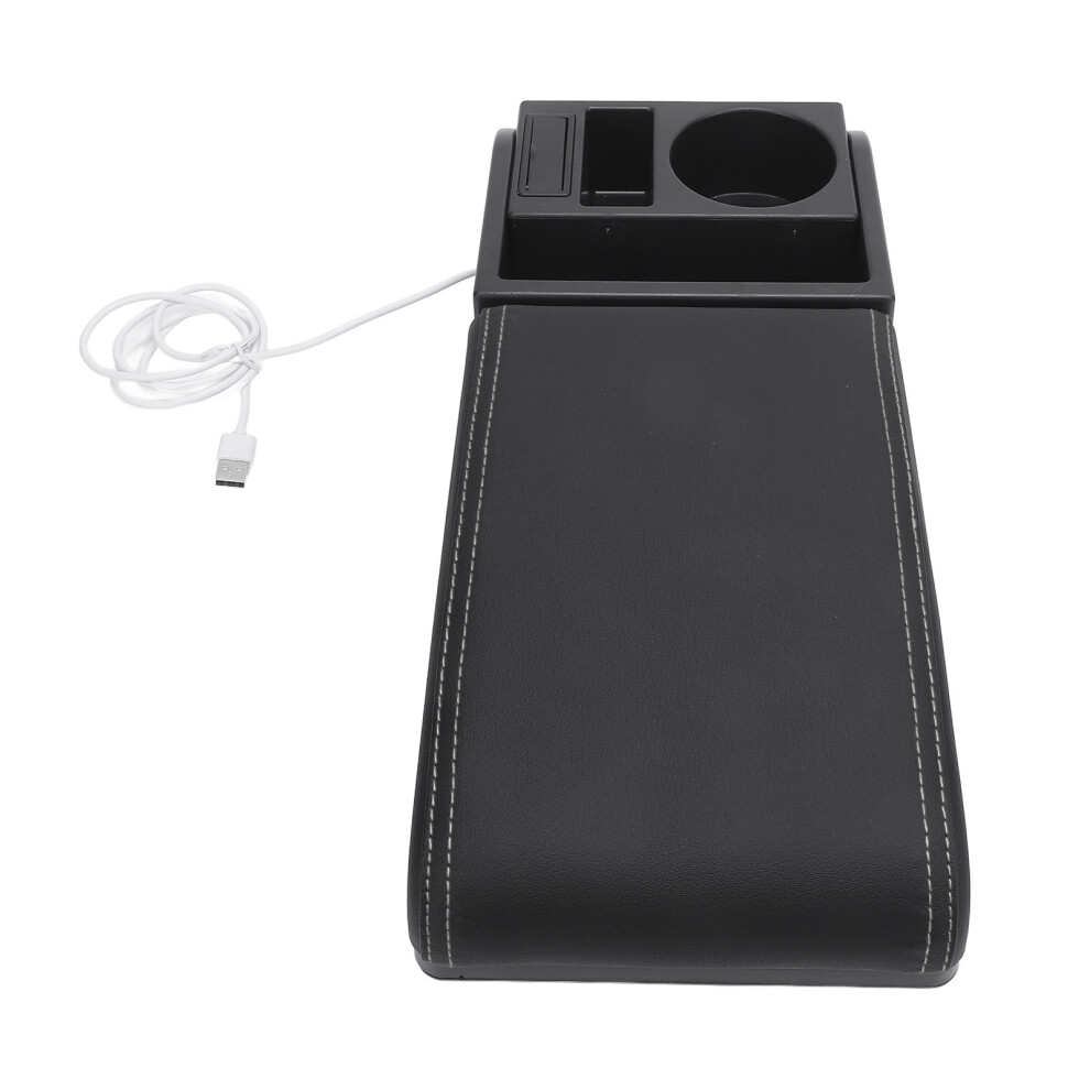 Adjustable Pu Leather Center Console Armrest Box With Usb & Cup Holder In White 4961364261970