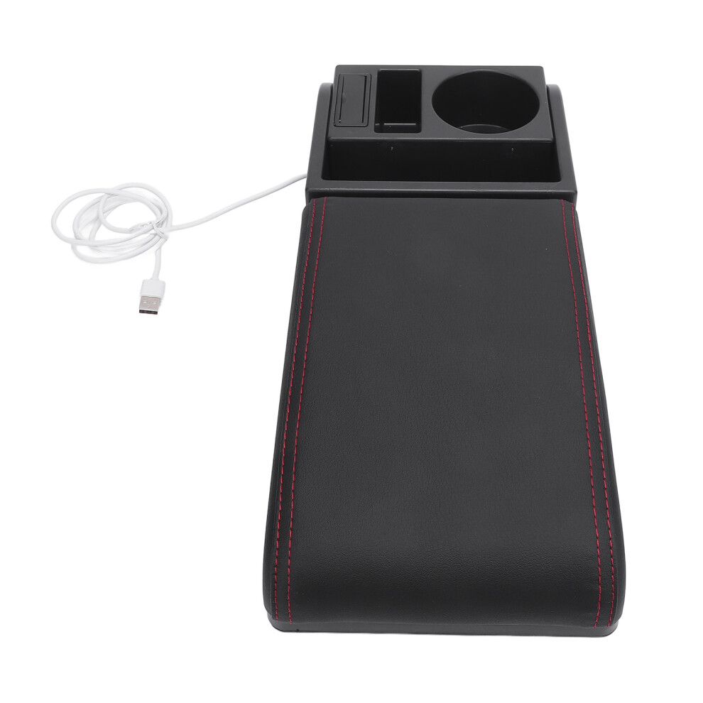 Adjustable Car Console Armrest Box With Usb, Cup Holder, Storage For Suvs Trucks Vans Line Red 4931364261850