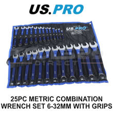 US PRO Tools 25pc Metric Combination Spanner Set 6-32mm with Rubber Grips 7599