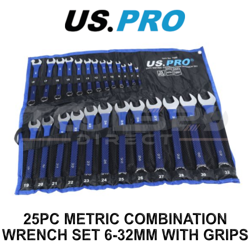 us pro US PRO Tools 25pc Metric Combination Spanner Set 6-32mm with Rubber Grips 7599
