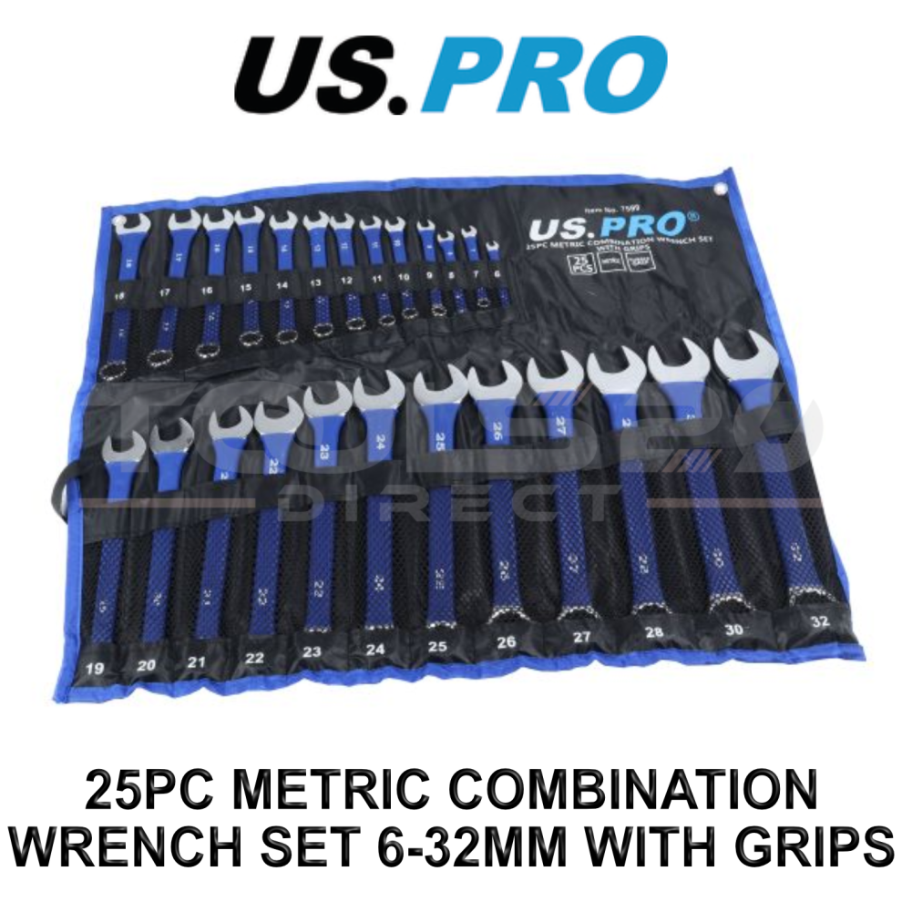 Us Pro Tools 25Pc Metric Combination Spanner Set 6-32Mm With Rubber Grips 7599