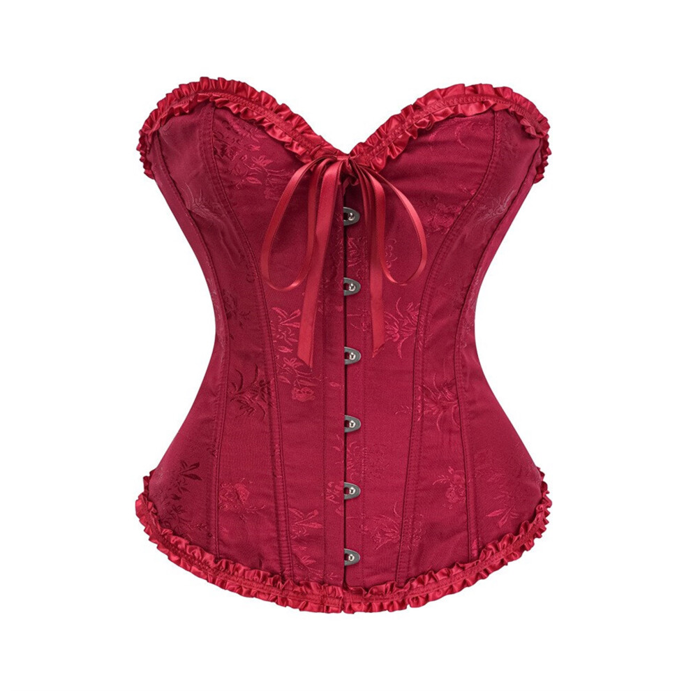 Feminine Lace Underbust Corset Adjustable Support-wine red XXXL