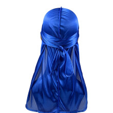 Silky Durag Long Tail Head Wrap Turban Hat for Men Women-Blue