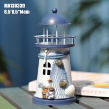 Ocean Inspired Home Accents, Intricately Detailed Iron Lighthouse Tea Light Holder With A Mediterranean Style, Rustic Wooden Look Decor For Coastal An