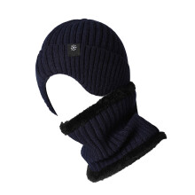 Acrylic Knitted Winter Hat Neck Gaiter for Men-Navy blue suit