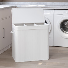 Bamboo Laundry Basket with Lid, Removable Machine Washable Hamper Basket, with Handles, 150 L