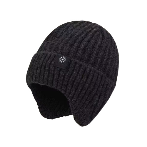 Winter Ear Protective Hat for Senior Men Neck-Black single cap