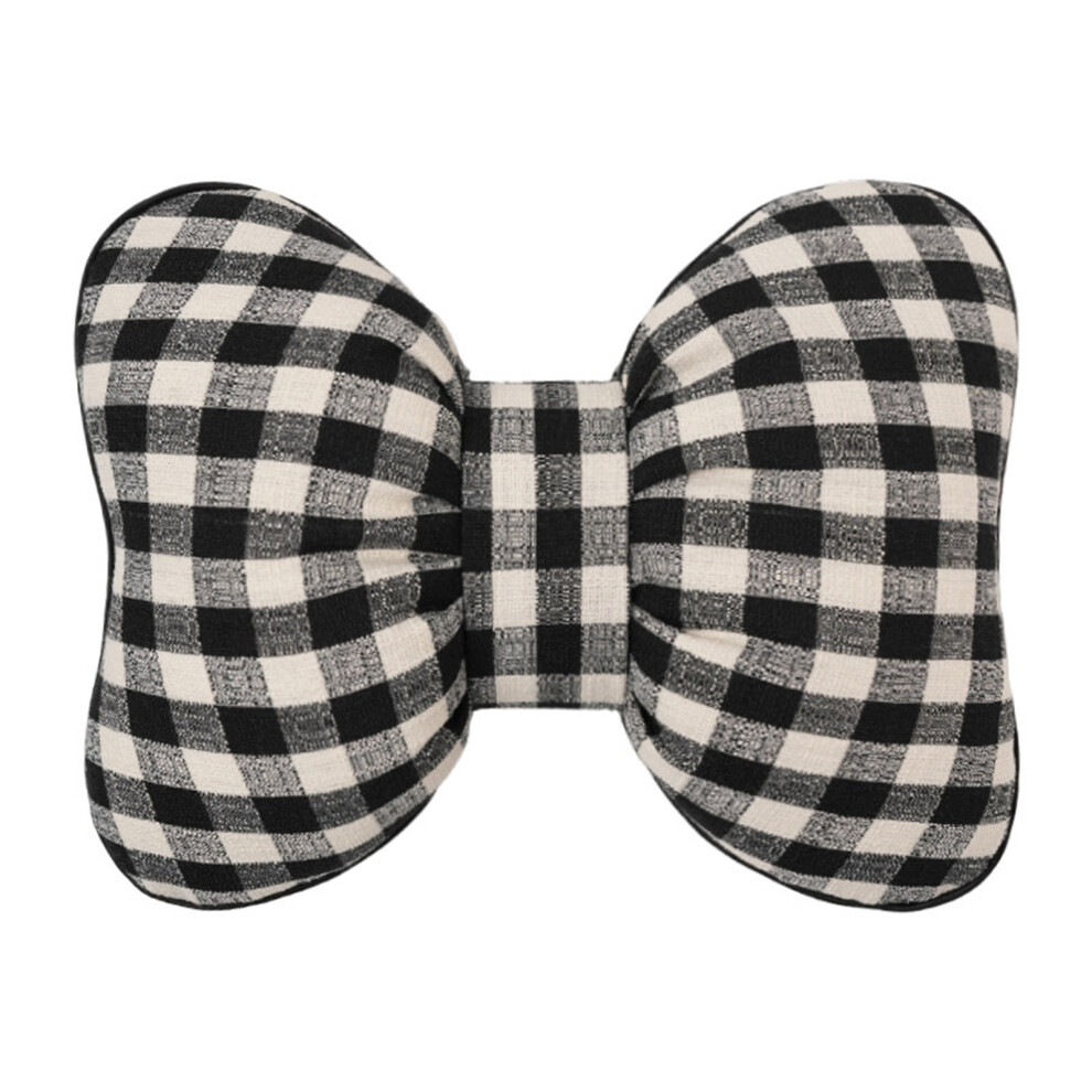 Checkered Bowknot Car Headrest Lumbar- Waist Pillow Black 7754000569144