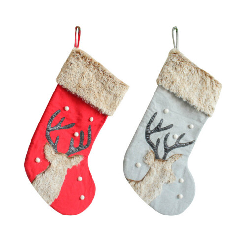 Weihnachtsstrumpf, Plüsch-Hirsch für Kopf, Süßigkeiten,-Grau 1