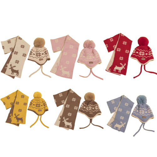 Gebreide muts kerstmuts + hertensjaal wollen muts muts-Bruin 1