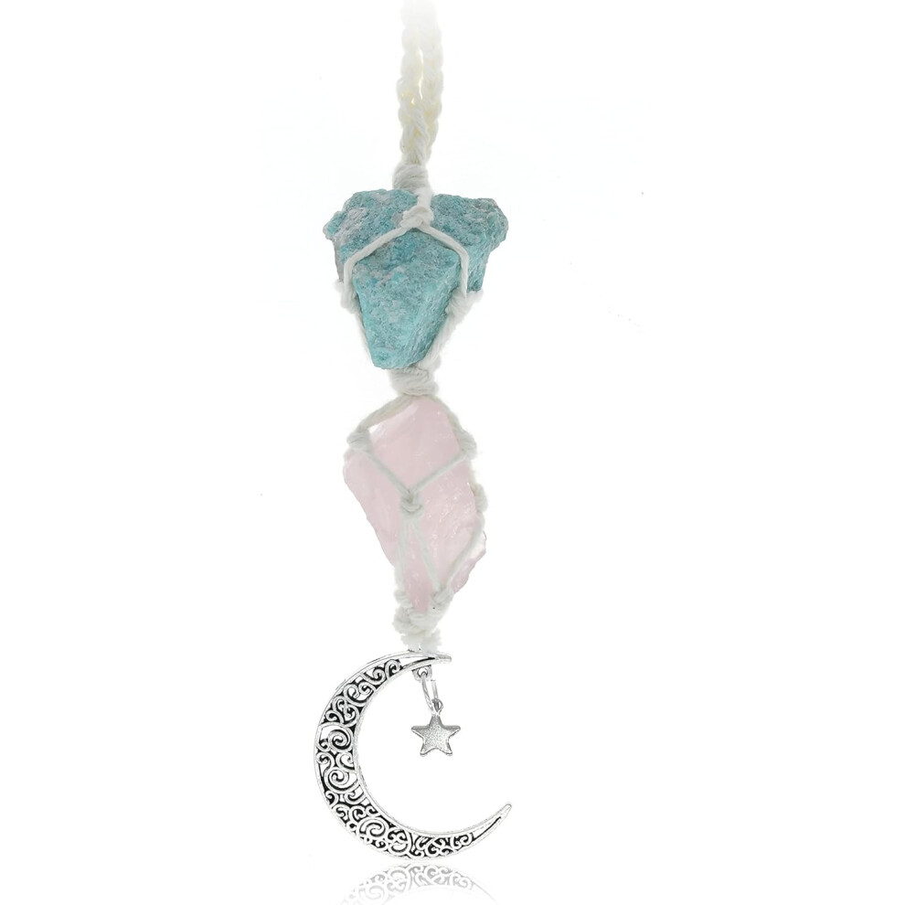 Crescent Moon Car Charm, Healing Crystals For Positive Energy And Good Vibes, Home Indoor Decoration, Car Rearview Mirror Accessories With Fluor Green 9012352139612