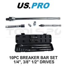 US PRO Tools 10pc Breaker Bar, Extension & Adaptor Set 1/4", 3/8" & 1/2" Drive 4170