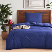 Soft Microfiber Duvet Cover Set - Navy Blue 135x200cm Bedding with 80x80cm Pillowcase, Zipper Closure & Corner Ties