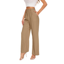 FUNYYZO Pantalones de Mujer de Cintura Alta Pierna Ancha Marrón XS