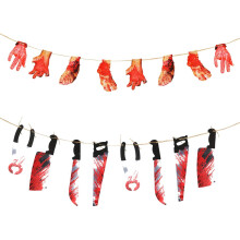 Girlande Banner Halloween Dekoration Blut Messer Hand 2.4 m 2 Stk — horror party deko, grusel girlande