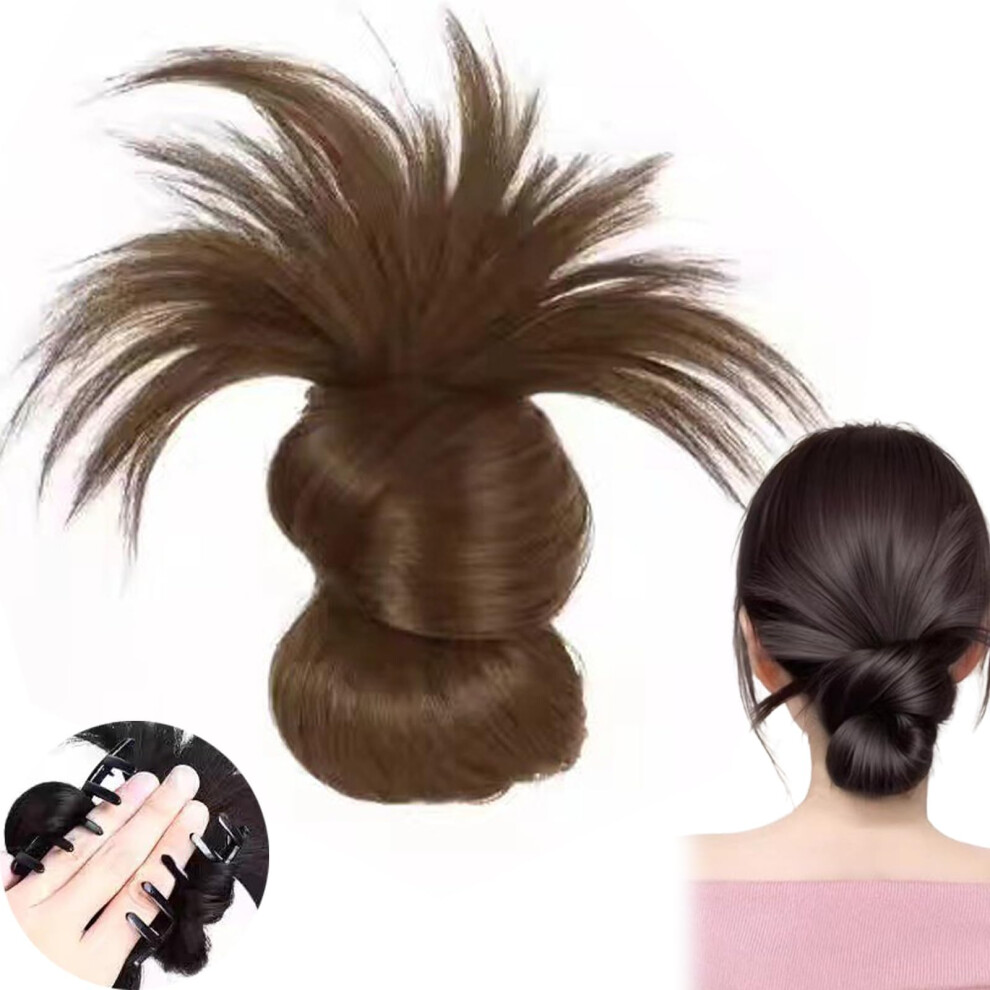 ClipOn Feathered Bun Wig Messy Bun Hair Piece With Claw Clip For Women Daily Wear Light Brown