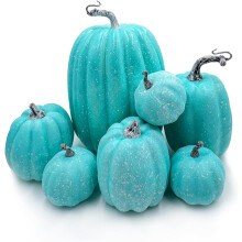 Künstliche Kürbisse 7 Stück verschiedene Größen Blau Herbst Dekoration — herbstdeko blau, halloween deko set