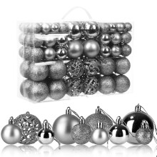 100 Silver Christmas Tree Baubles - Shatterproof Ornaments Set with Mixed Sizes & Finishes for Holiday Decor