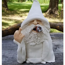 Durable Garden Statue, Polyresin Outdoor Sculpture, Funny Figurine, Naughty Smoking Wizard Gnome, Weather Resistant Design, Middle Finger Garden Statu