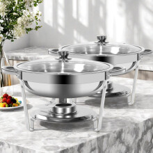 2 Pack 5QT Round Chafing Dish Set with Glass Lids