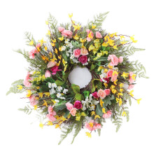 Artificial Spring Wreath 24 Inch Floral Decoration Daisy Lavender Wreath Bright Colorful Door Wall Decor Indoor Outdoor Display (60CM)