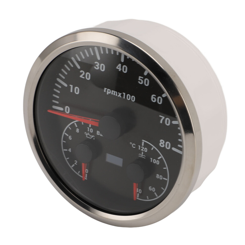 3 In 1 Tachometer Oil Water Temp Gauge 4-3/8In 0-10Bar 7 Backlit Colors Black/Silver 8481364281649