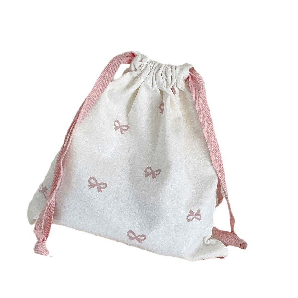 Pink Drawstring Bag Portable Storage Pouch Cosmetic Bag Bows- S