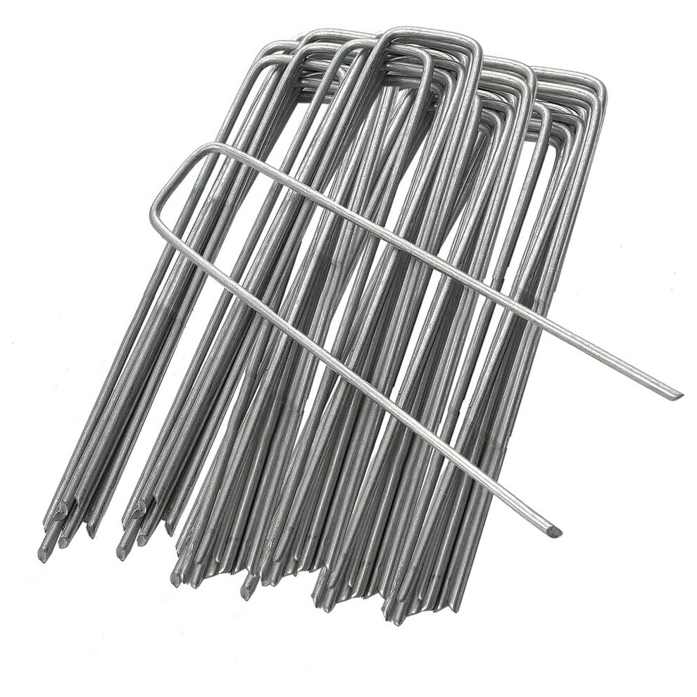 Durable Construction, Garden Stakes With Sharp Ends, Heavy-Duty Product For Securing Weed Barrier Fabric, Artificial Turf, Galvanized Landscape Staple 9094122064065