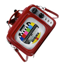 Large Capacity Shoulder Bag with Vintage TV Designs and-Red