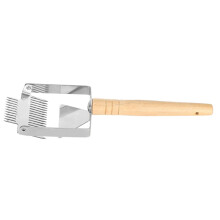 Ferramenta para apicultura com cabo ergonômico, garfo de aço inoxidável para desoperculação de mel, ideal para apicultura profissional.