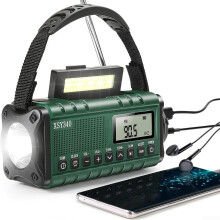 Multi Purpose Weather Radio 10000mAh Battery Hand Crank USBC Solar Charging Army Green