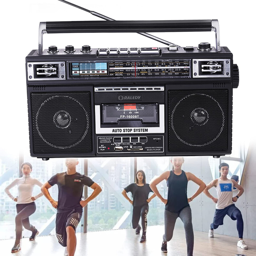 Bluetooth Boombox Cassette Player With 3Band Am Fm Sw12 Dual 2Inch Speakers Builtin Microphone Headphone Usb 16Gb 9339159490372