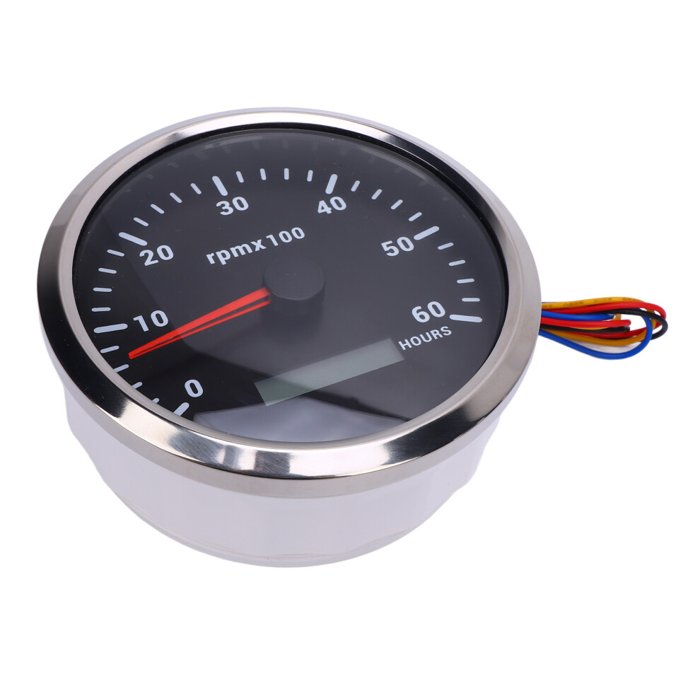 110Mm 4 3/8In Boat Tachometer With 7 Color Backlight, 6000Rpm, Dc 9-32V Black/Silver 5051364291059
