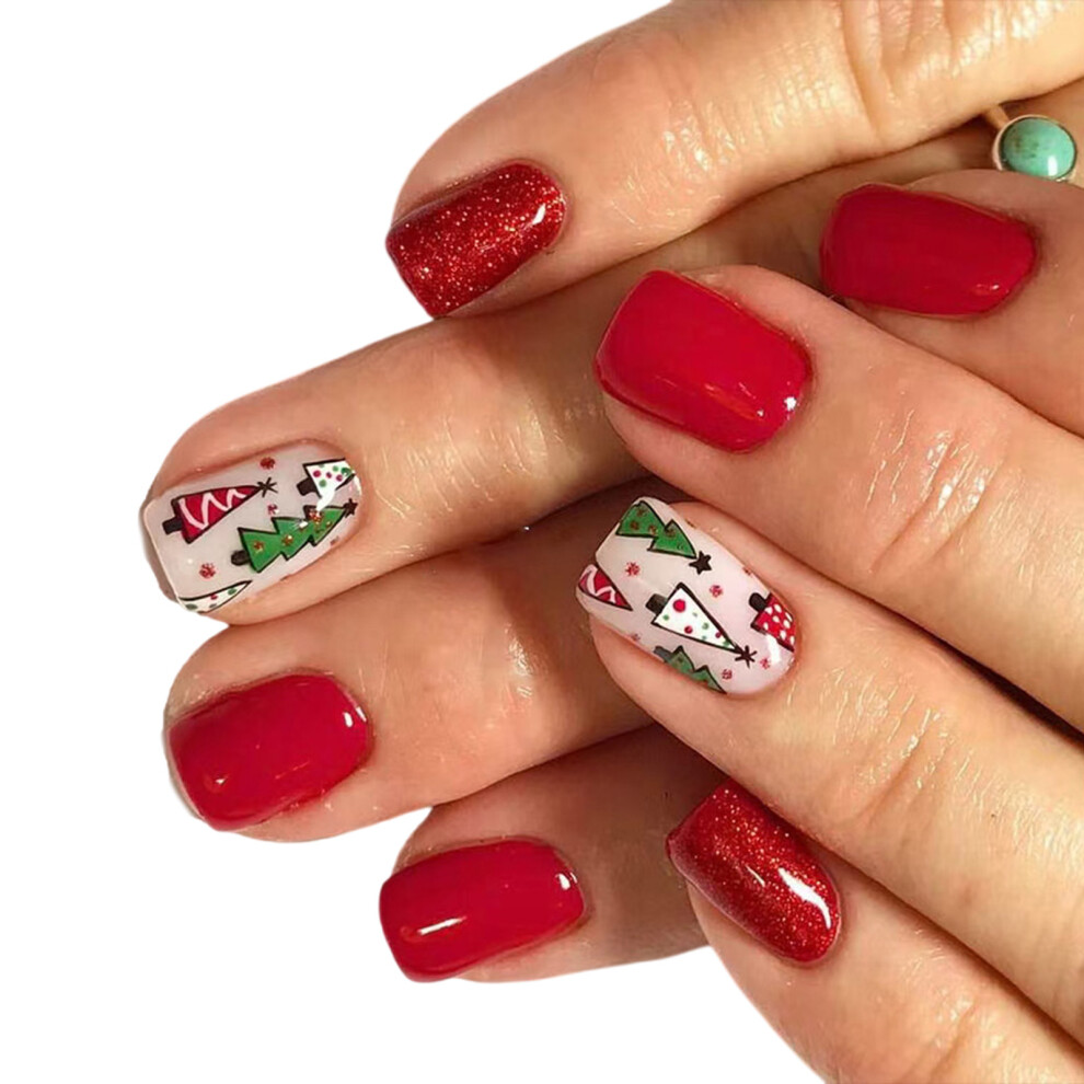 Glittering Press On Nails Artificial Nails Christmas Tree False