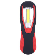 Lanterna de trabalho LED portátil super brilhante, compacta e ergonômica, na cor vermelha, com vida útil de 100.000 horas.