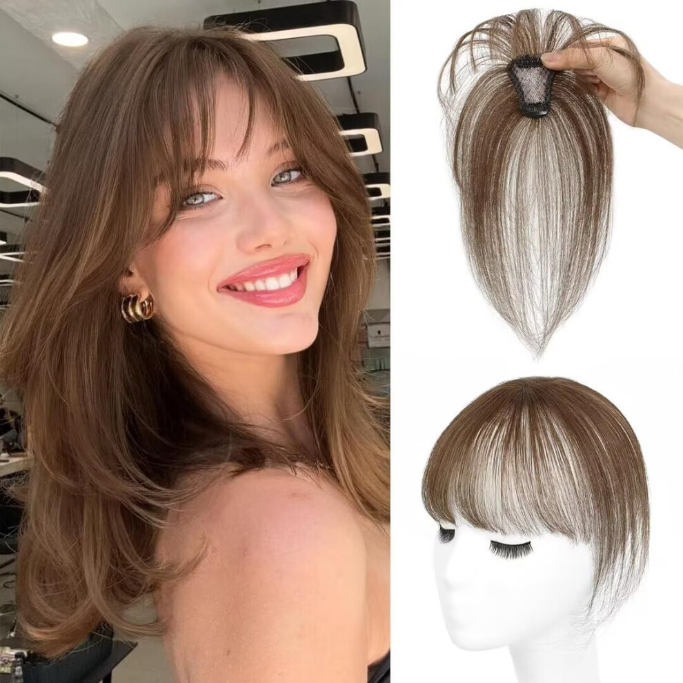 Unisex Brown Bangs Hair Clip 100% Human Hair Clip In Bangs 360 Degree Clip On Bangs Fringe Hair Extensions Toppers