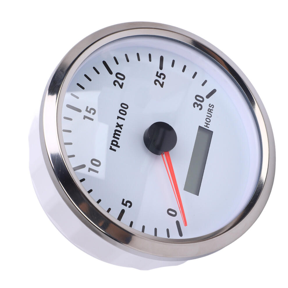 110Mm 4-3/8In Boat Tachometer 7-Color Backlight Dc 9-32V 3000Rpm With Hour Meter White/Silver 4031364290901