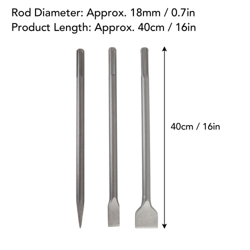 3-Piece Chisel Set, 40CM Point, Flat & Scaling for Concrete 1