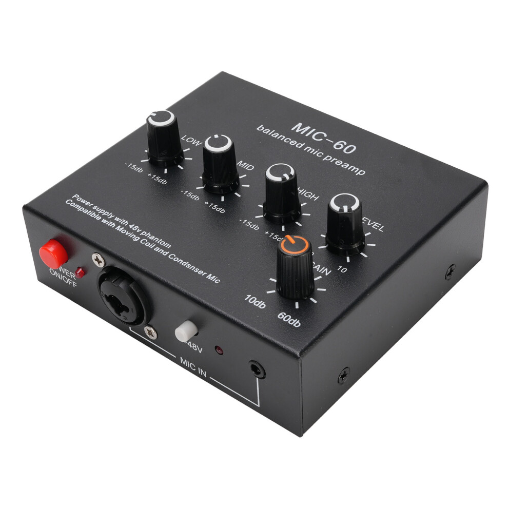 Microphone Preamp With 60Db Gain, 48V Phantom Power, Aluminum, Black 4941364294628