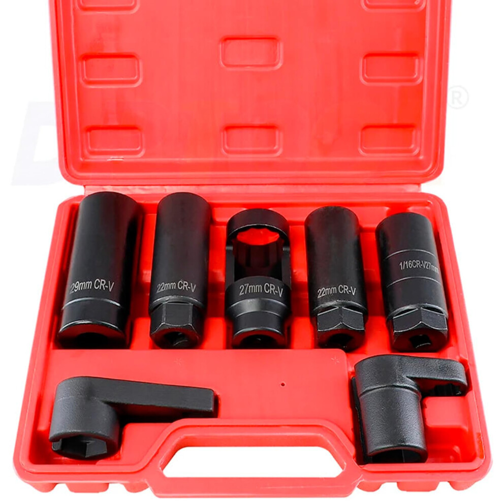 7Piece Lambda Sensor Wrench Set Long 1/2Inch And 3/8Inch Drive Sockets For Lambda Sensor Disassembly Automotive Black 9067246083557