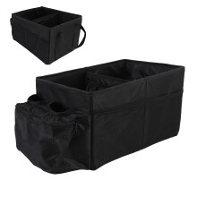 29L Waterproof Small Trunk Organizer with Double Cup Holders, Collapsible, Black